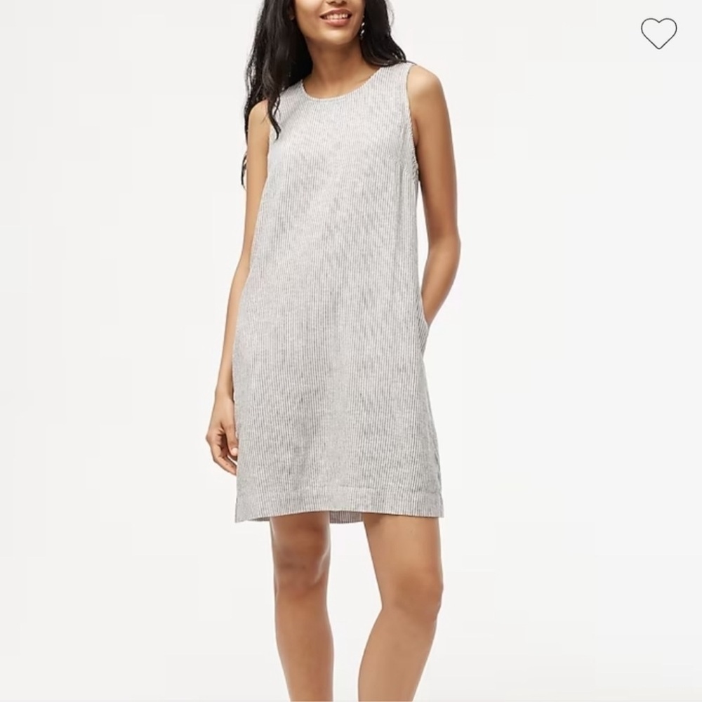 J. Crew Factory Linen Blend Shift Black & White Striped Mini Dress W/Pockets